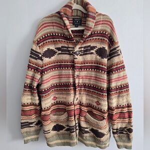 American Eagle Aztec Cardigan Sweater Mens Medium Shawl Collar Knit Button XXL